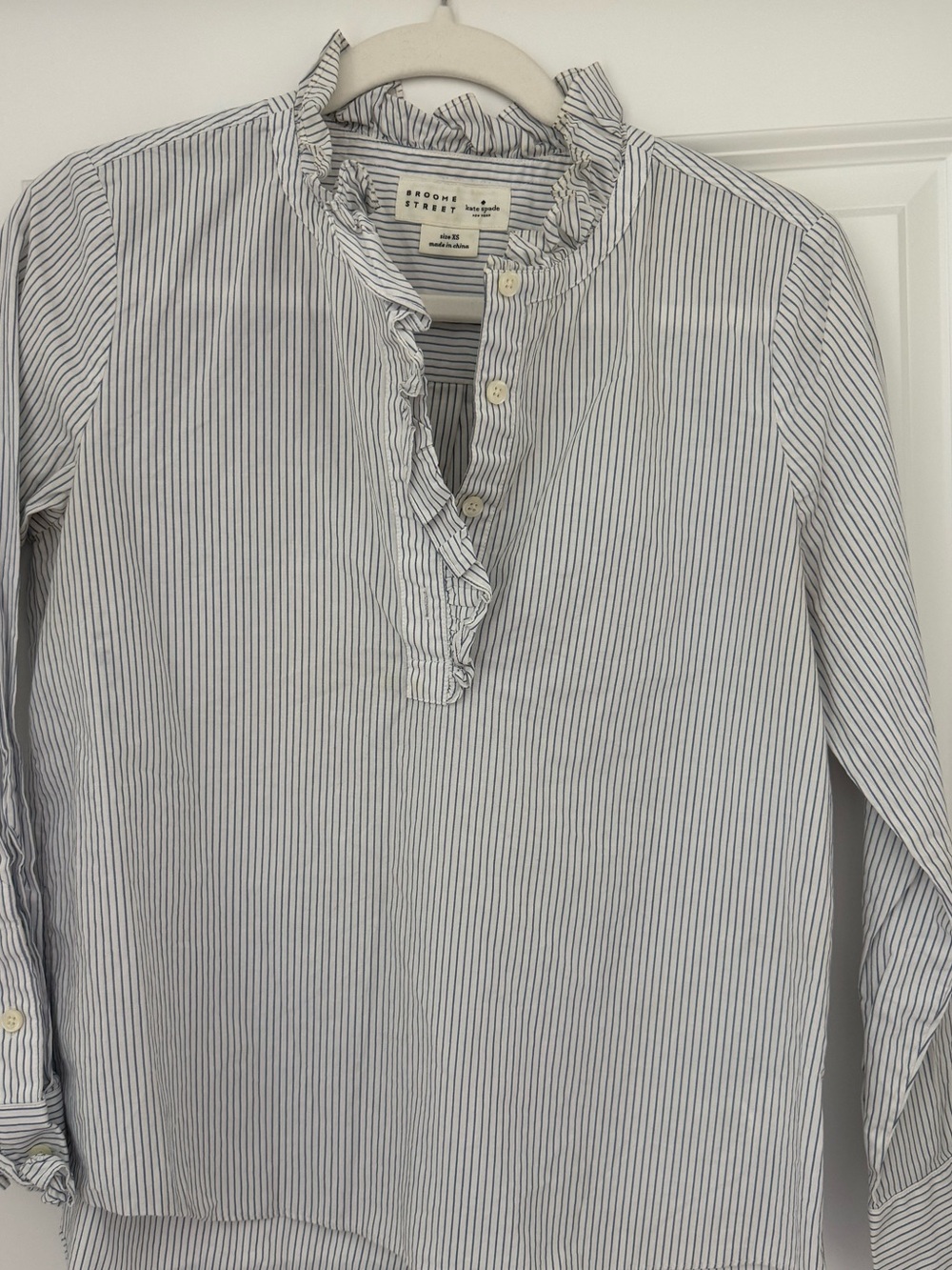 NWOT Kate Spade Blue Stripe Ruffle-Front Shirt